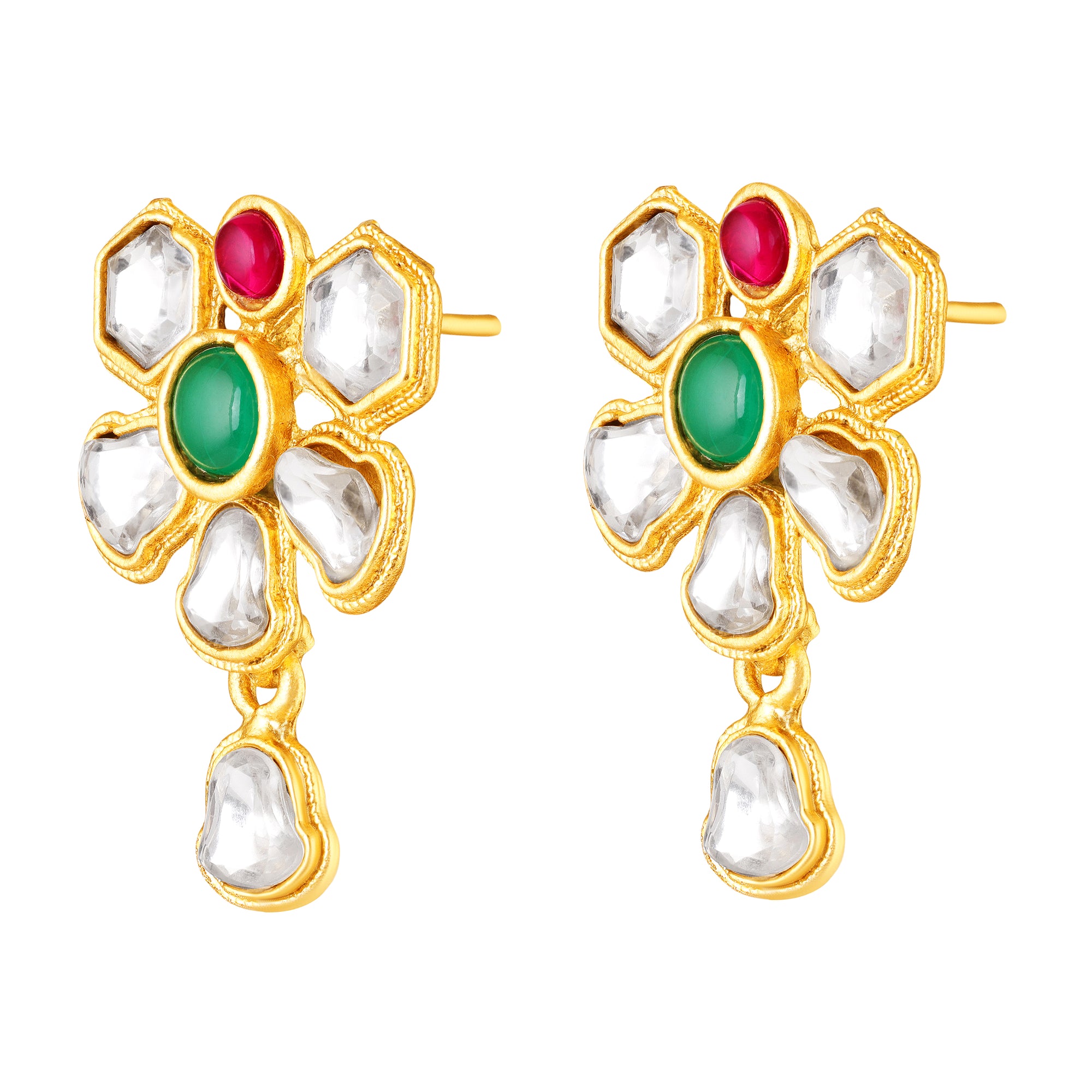 Traditional gold-plated kundan necklace set with earrings