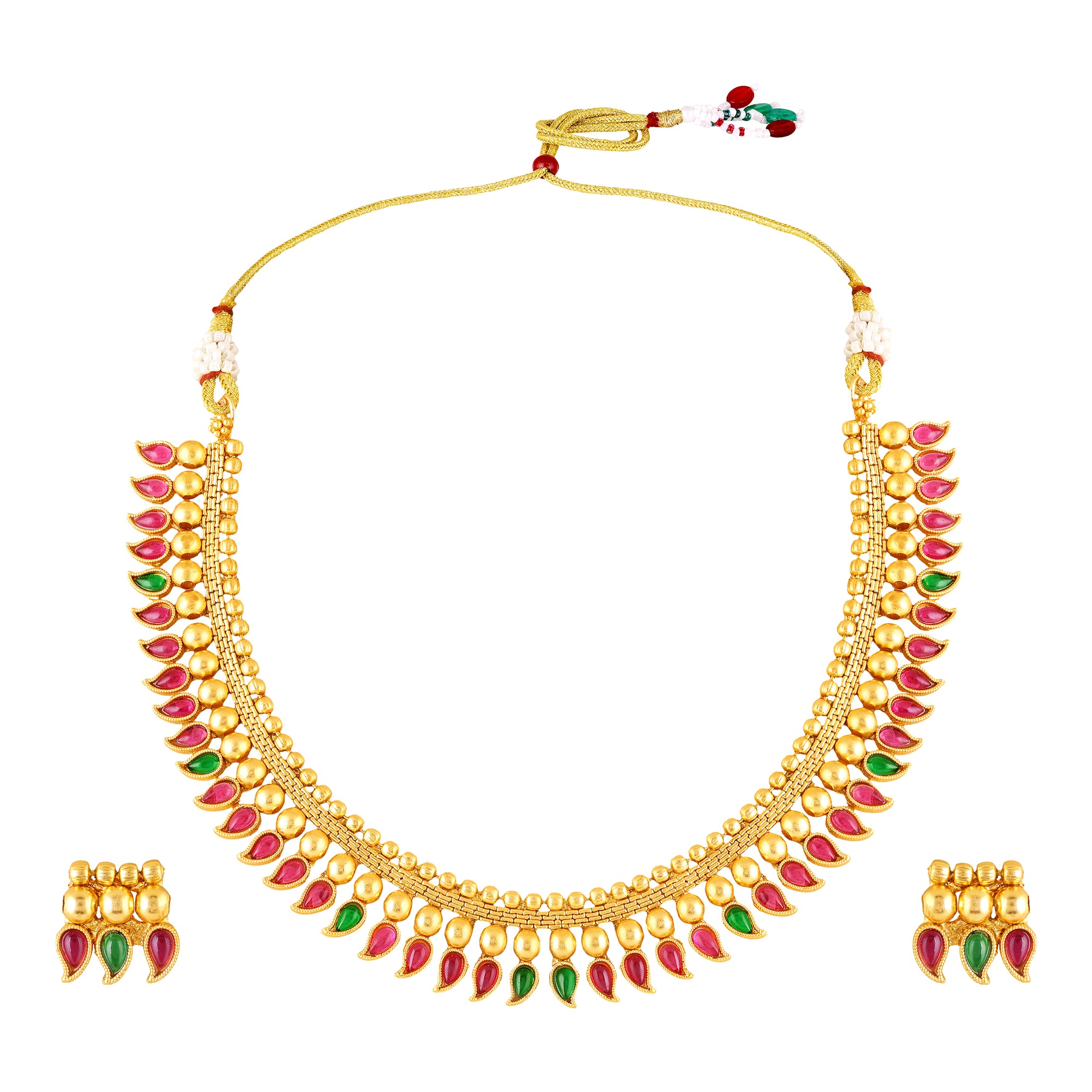 Traditional gold-plated kundan necklace set with earrings