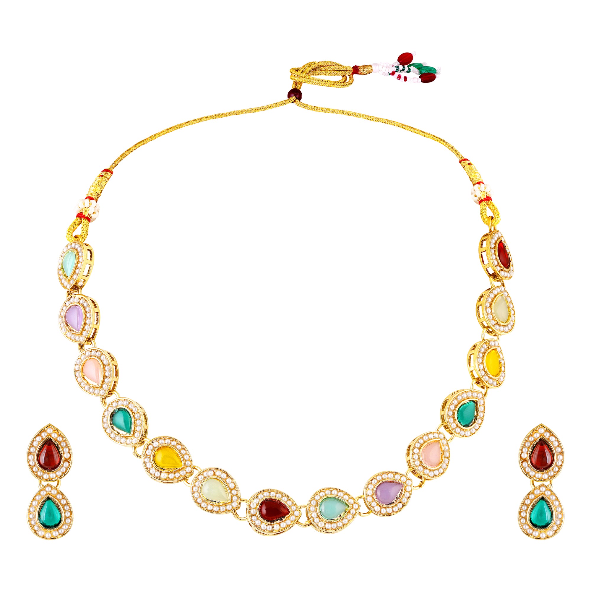 Navratri Inspired Ethnic Multicolor Kundan Necklace Set