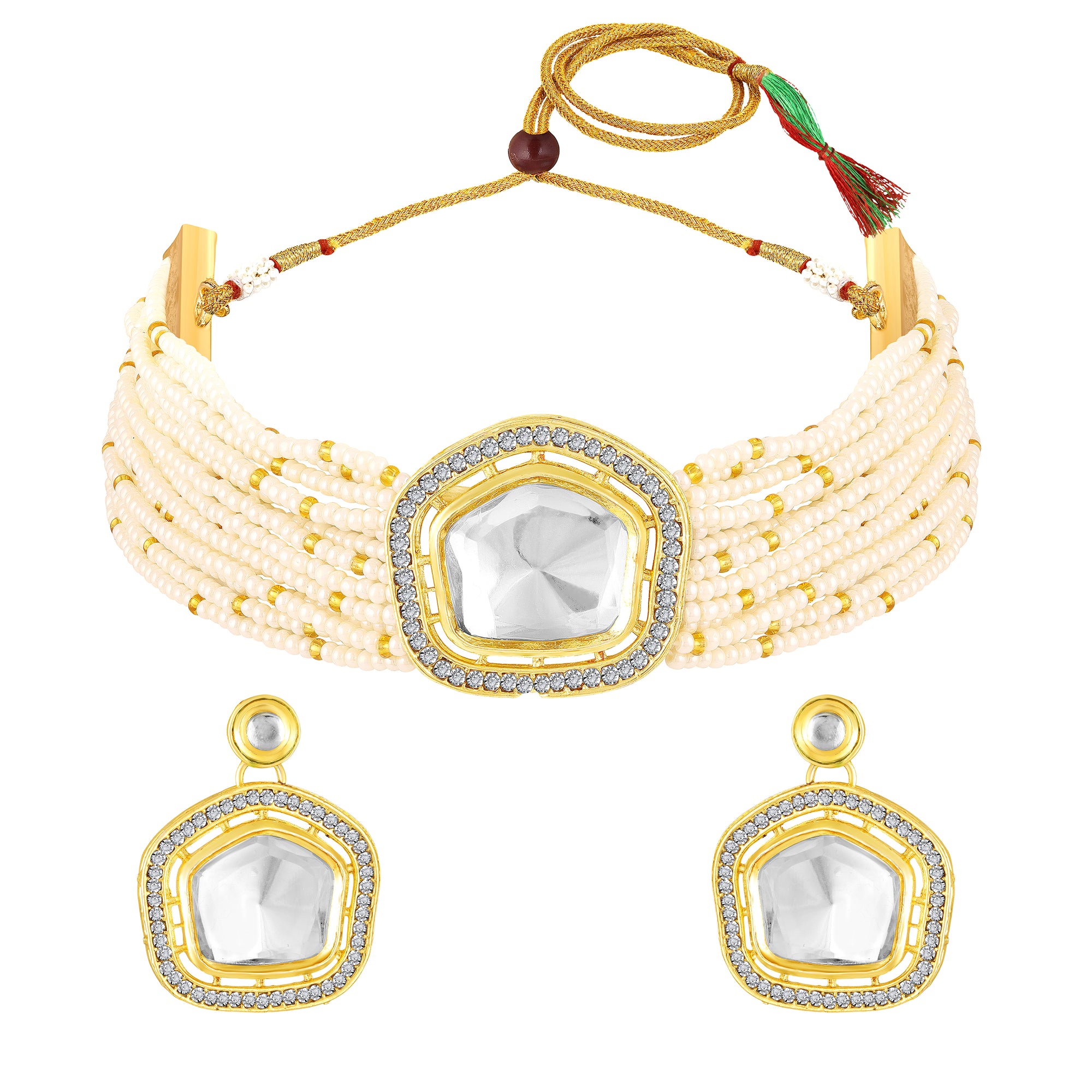 Traditional Kundan & Beaded Multicolor Pendant Necklace Set