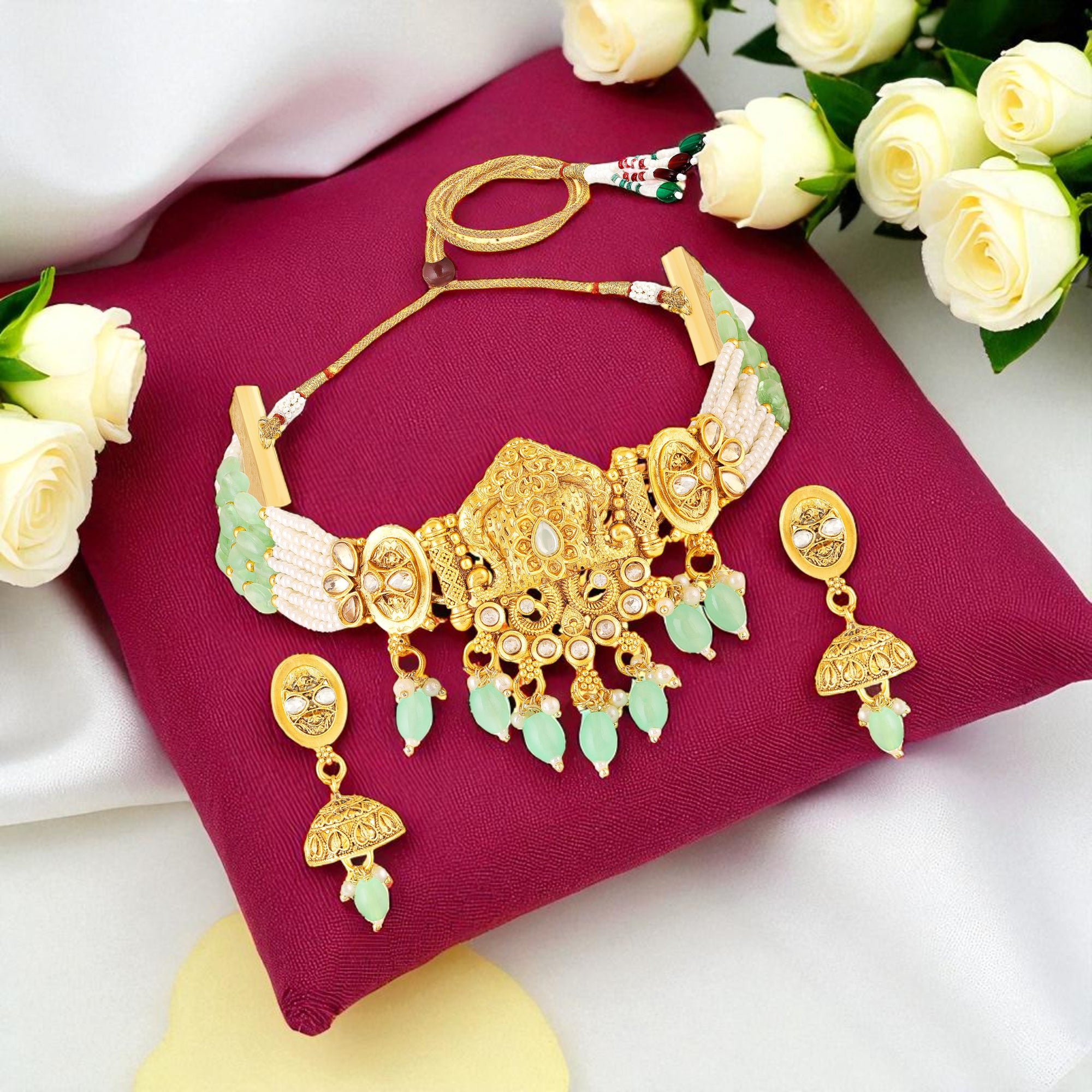 Traditional Choker Necklace Set with Earrings