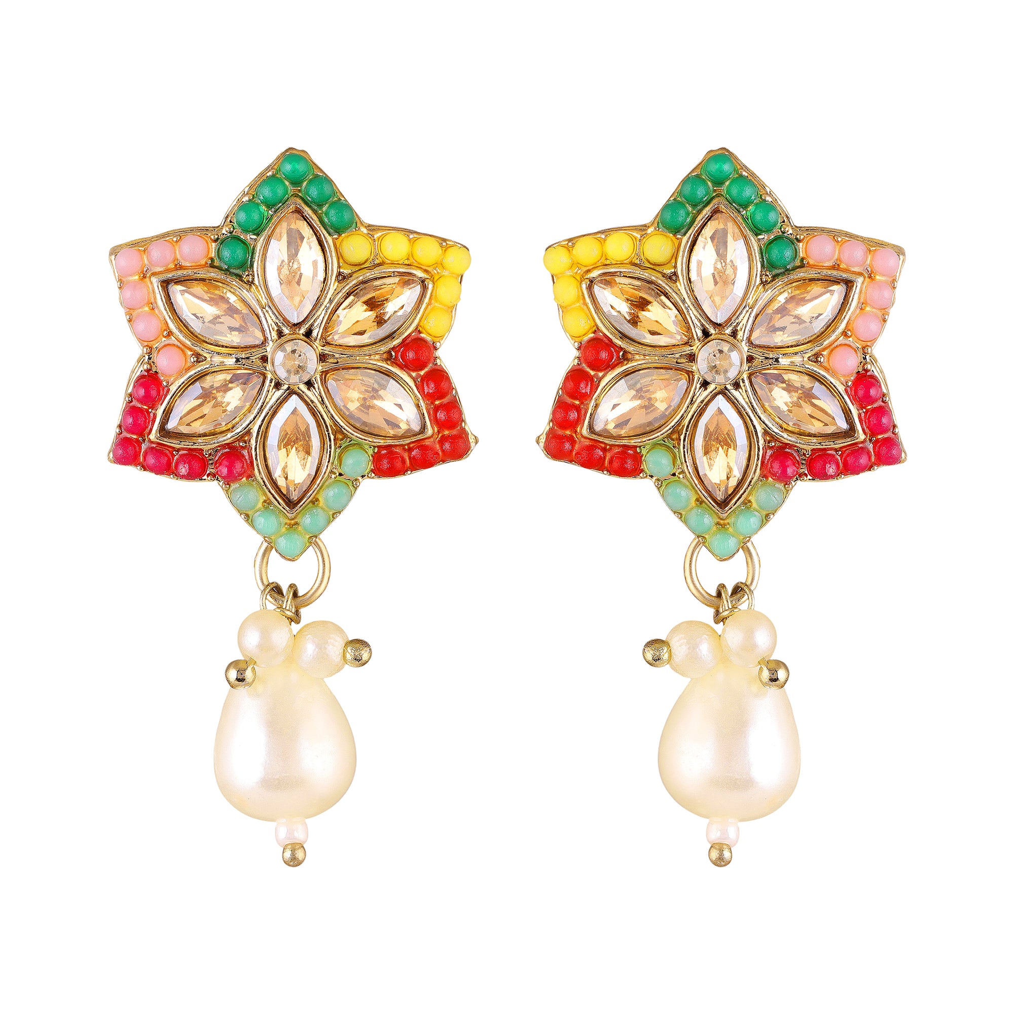 Traditional Multicolor Kundan & Artificial Pearl Beaded Floral Necklace Set