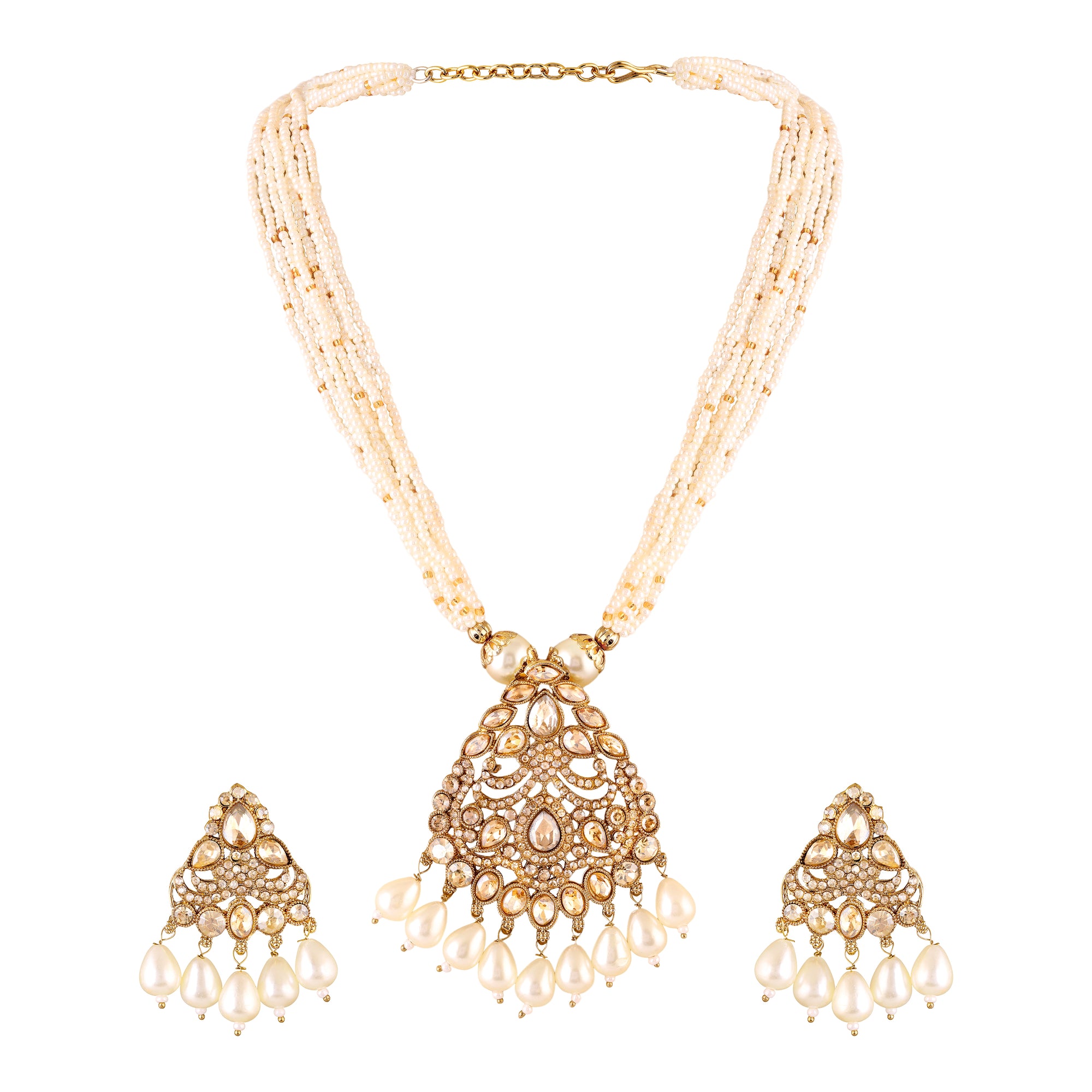 Traditional Kundan Layered Necklace with Matching Earrings