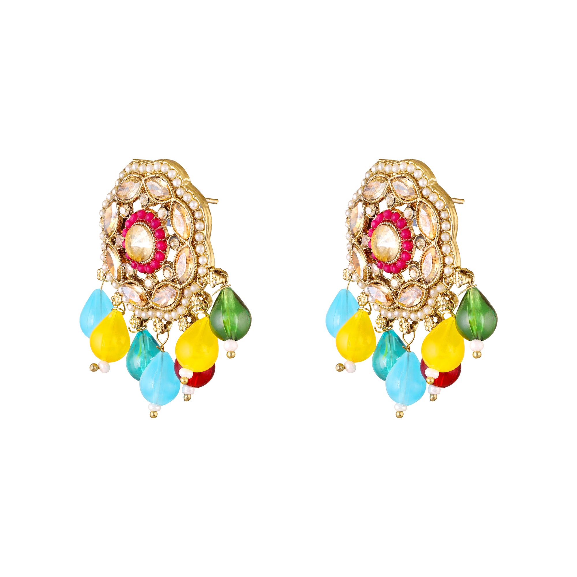 Traditional Kundan & Beaded Multicolor Pendant Necklace Set