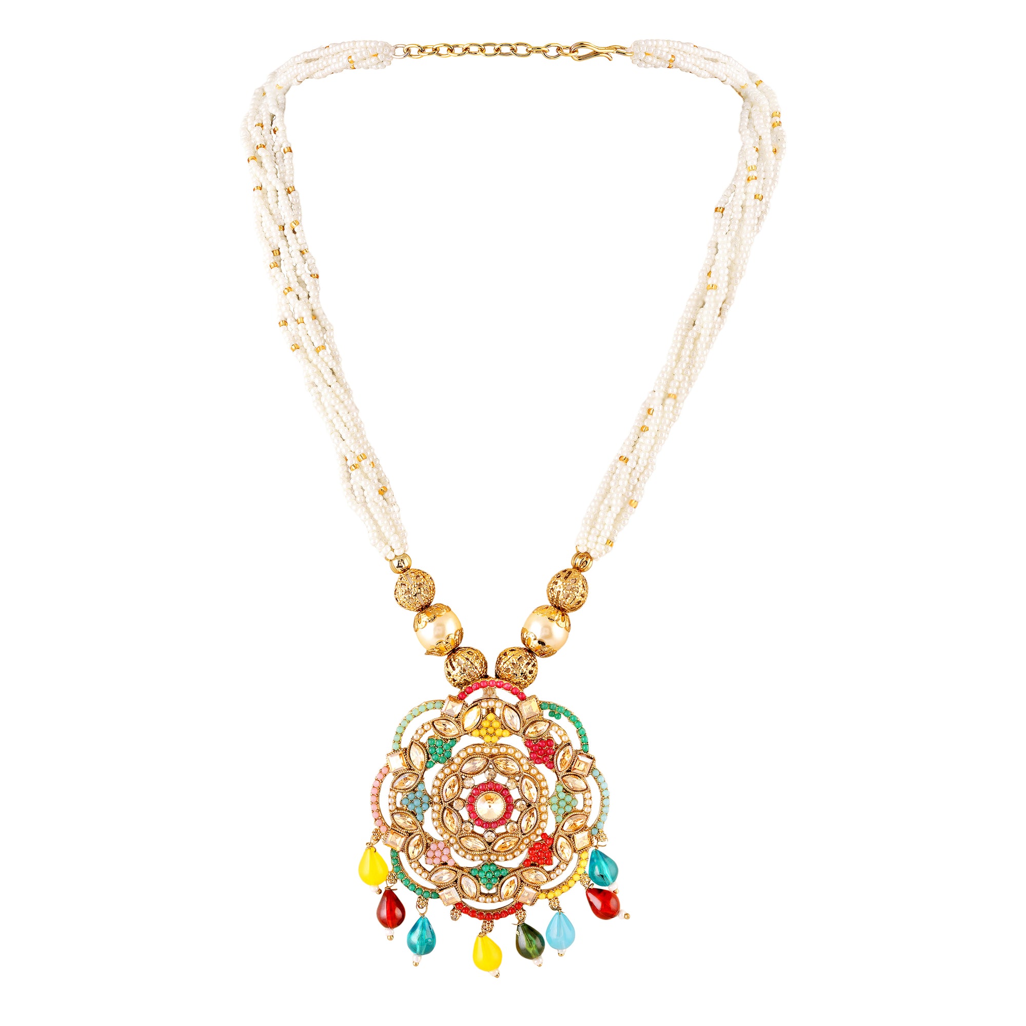 Traditional Kundan & Beaded Multicolor Pendant Necklace Set