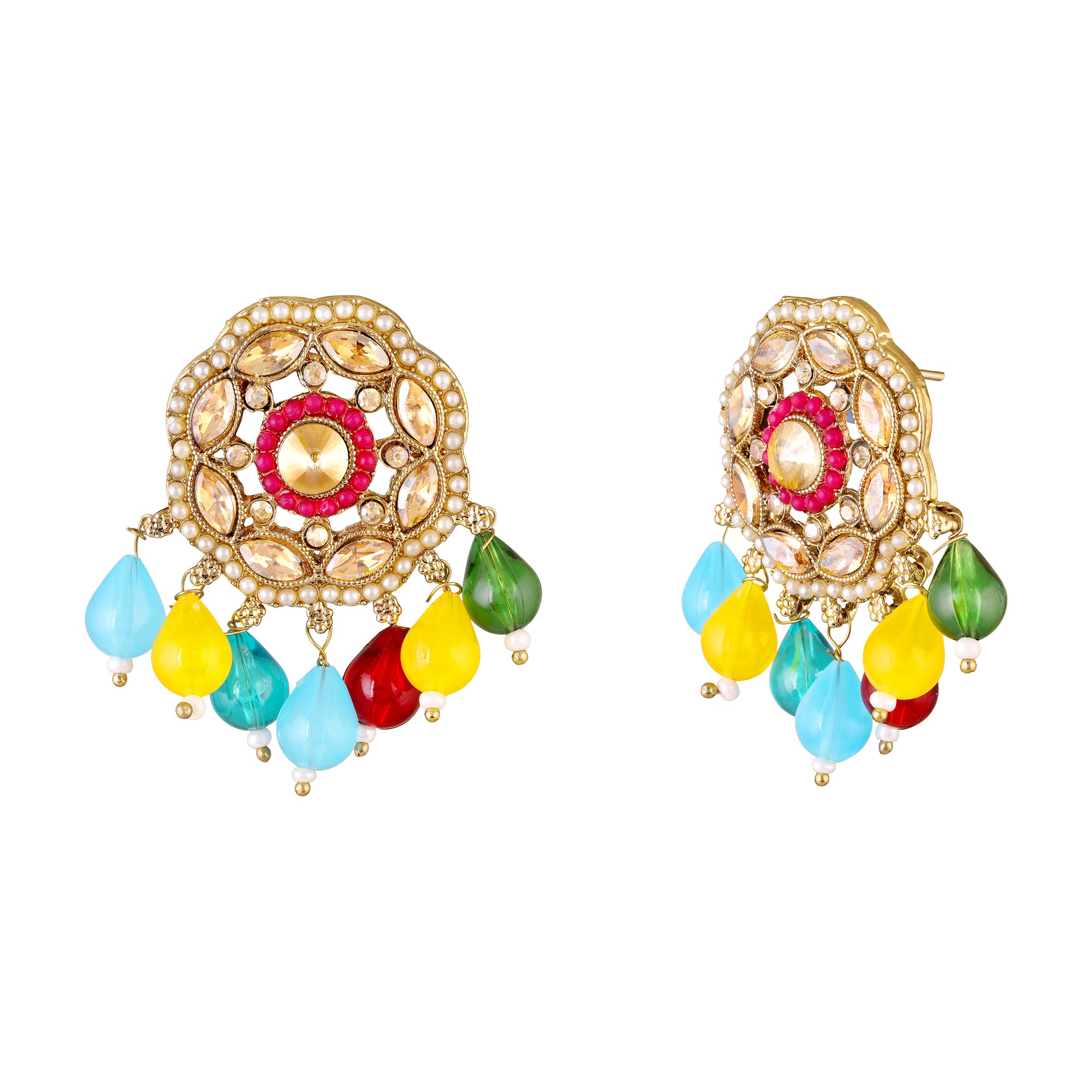 Traditional Kundan & Beaded Multicolor Pendant Necklace Set