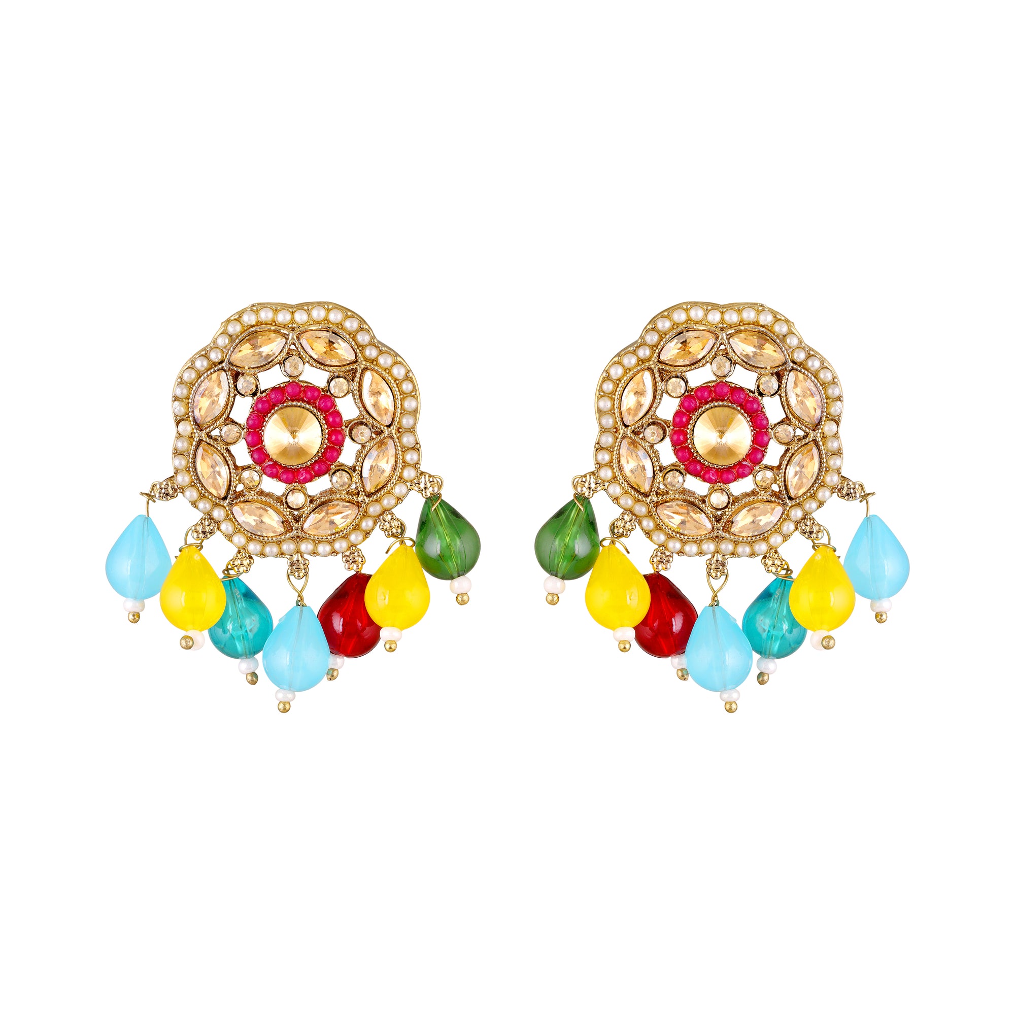 Traditional Kundan & Beaded Multicolor Pendant Necklace Set