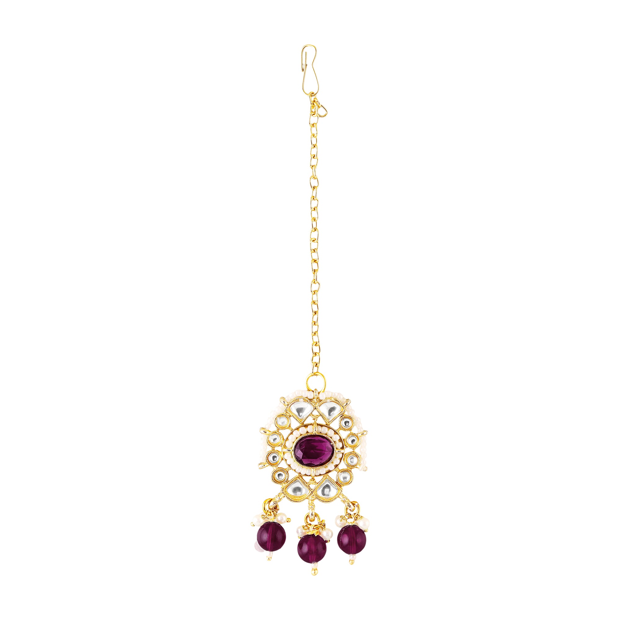 Mahi Traditional Purple & White Kundan, Glass Beads Choker Jewellery Set with Earrings & Maang Tikka Jewellery Set  for Women | Bridal & Wedding Necklace Set (NL1108150GPur)