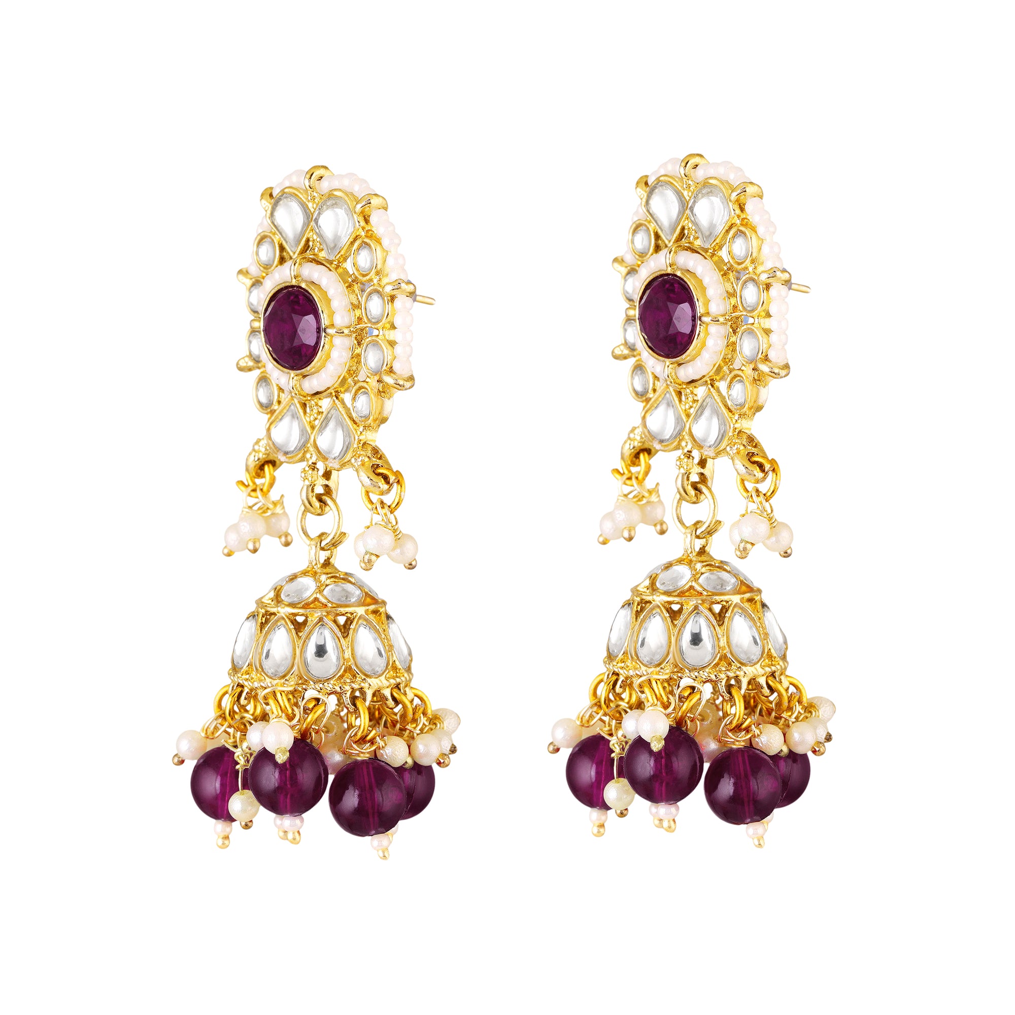 Mahi Traditional Purple & White Kundan, Glass Beads Choker Jewellery Set with Earrings & Maang Tikka Jewellery Set  for Women | Bridal & Wedding Necklace Set (NL1108150GPur)