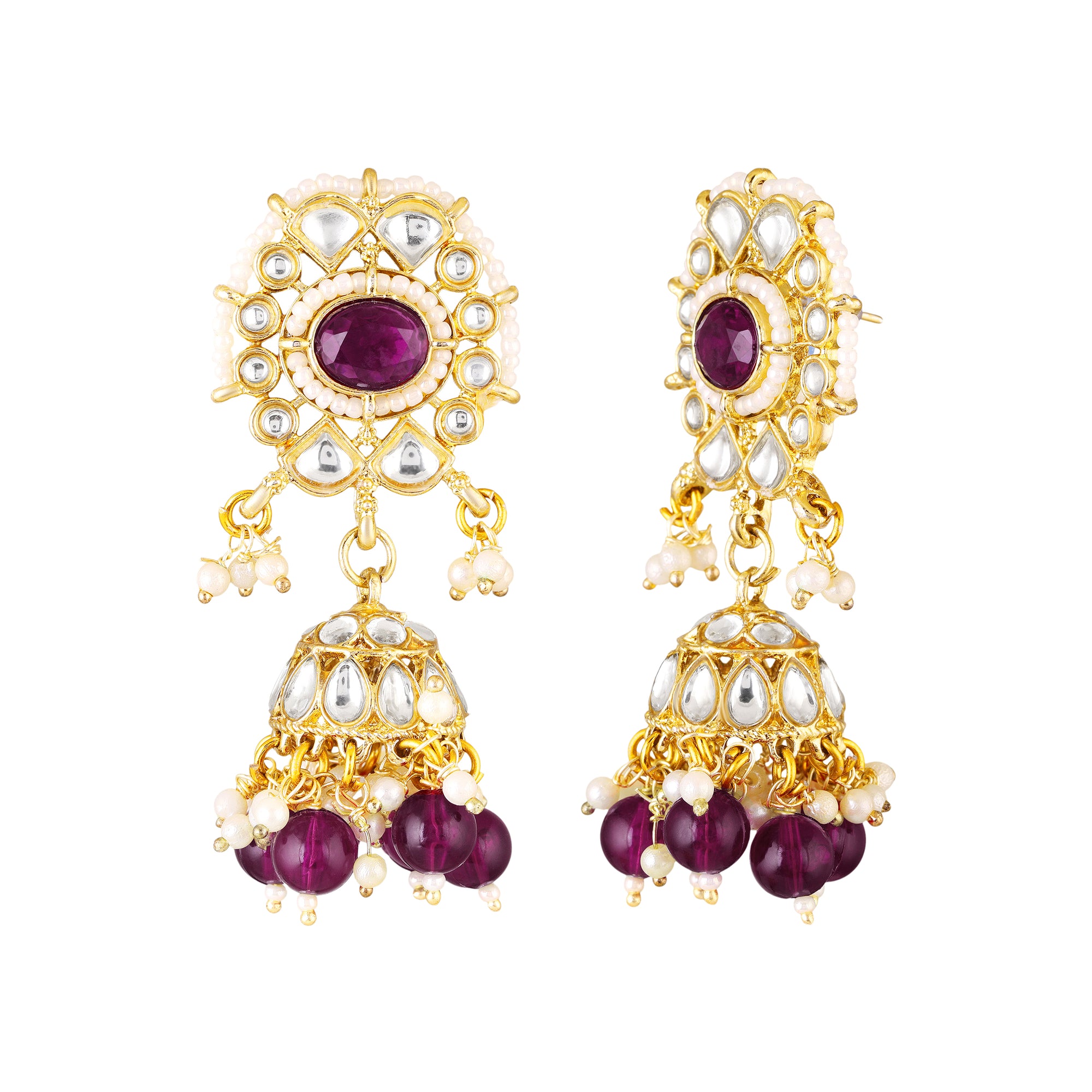 Mahi Traditional Purple & White Kundan, Glass Beads Choker Jewellery Set with Earrings & Maang Tikka Jewellery Set  for Women | Bridal & Wedding Necklace Set (NL1108150GPur)