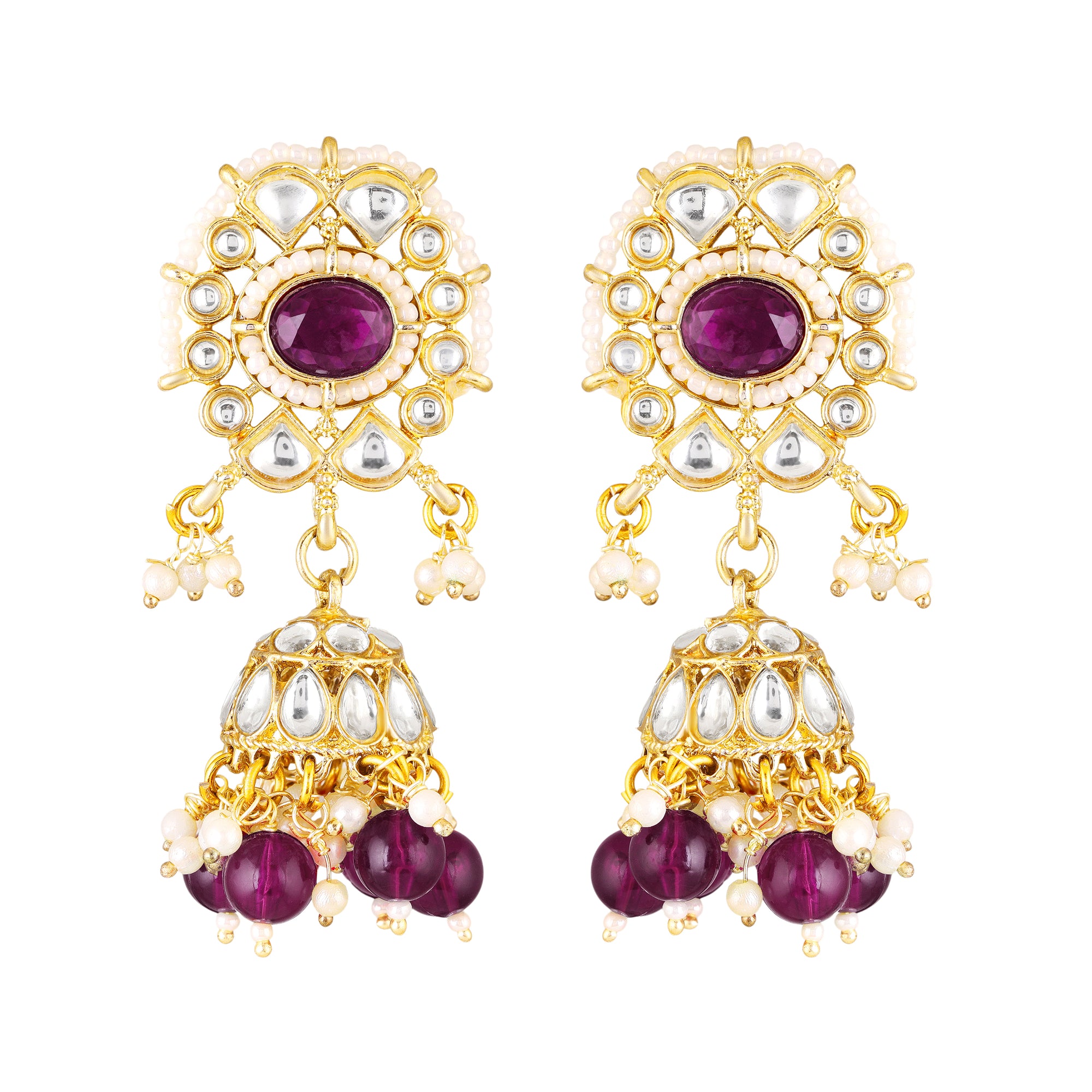 Mahi Traditional Purple & White Kundan, Glass Beads Choker Jewellery Set with Earrings & Maang Tikka Jewellery Set  for Women | Bridal & Wedding Necklace Set (NL1108150GPur)