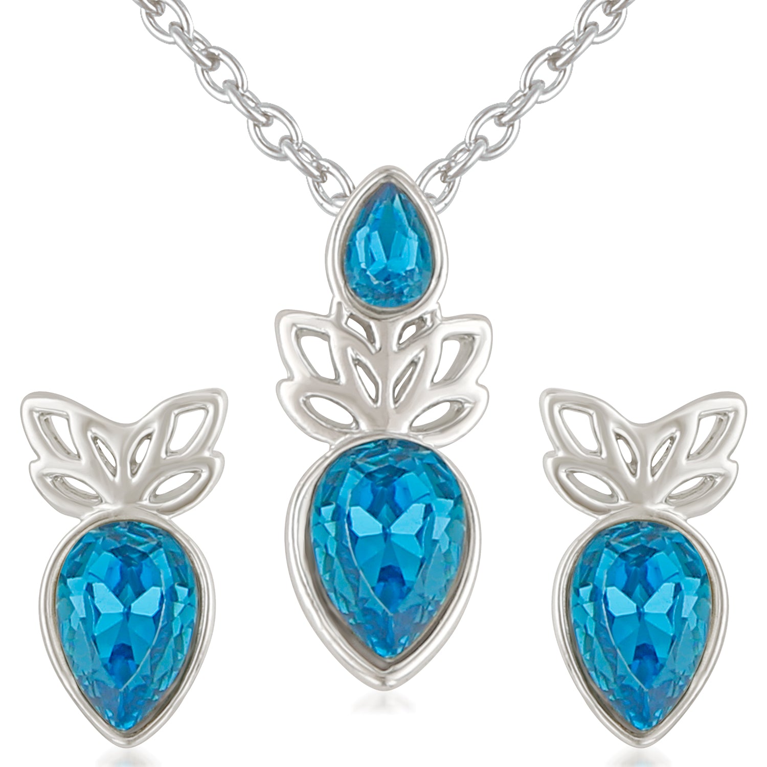 Inverted Pear Solitaire Crystal Pendant set