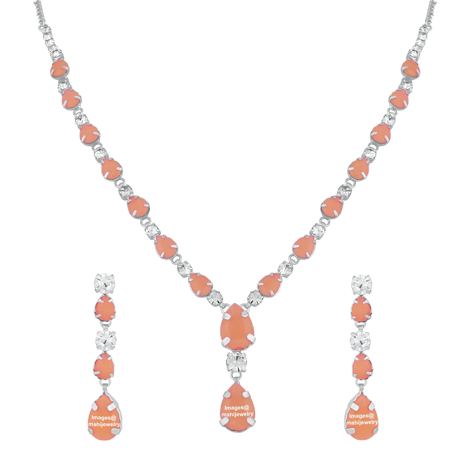 Alluring Carrot Pink Crystal Necklace set