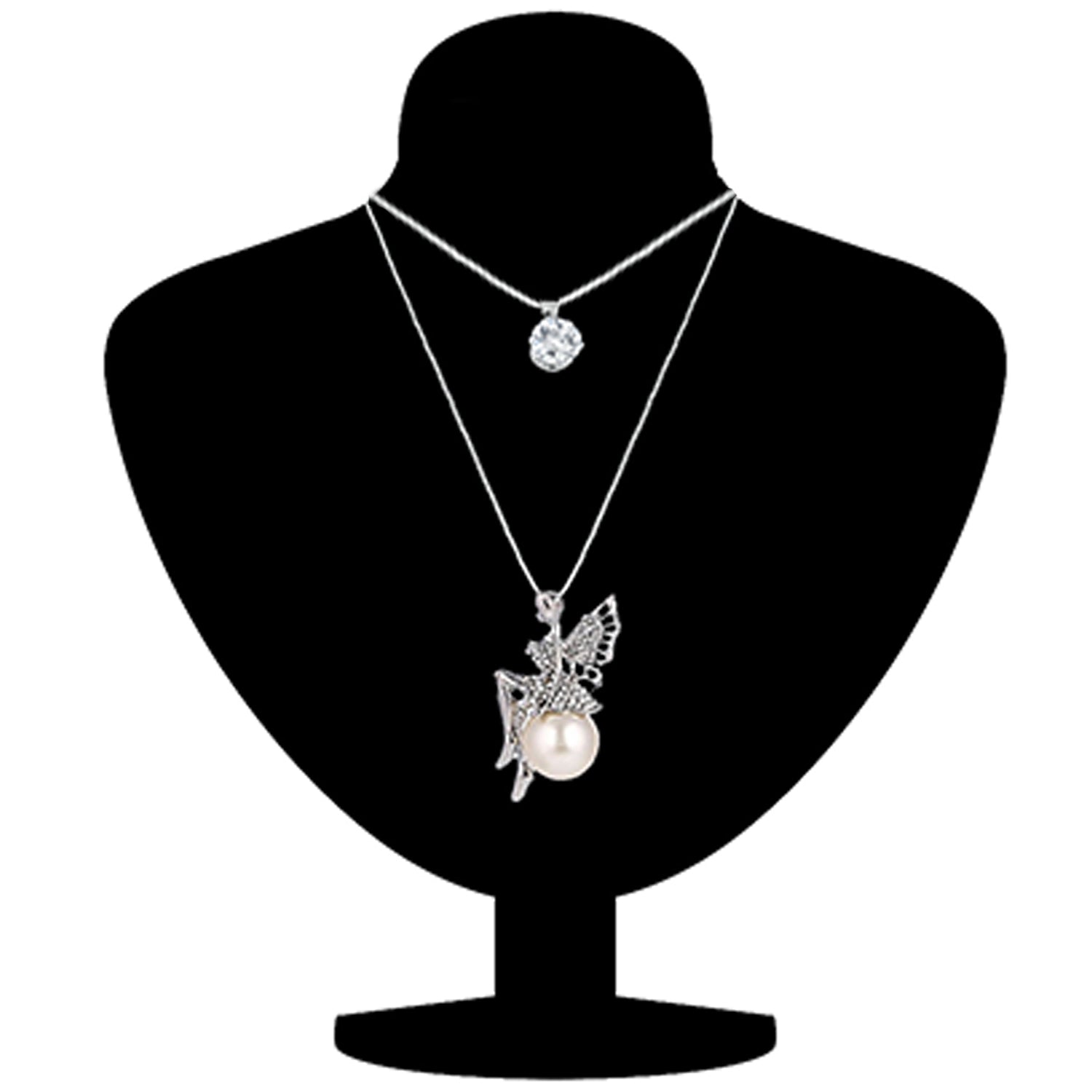 Valentine Gift Fashion Long Chain Angel Wings Pendent with Artificial Pearl