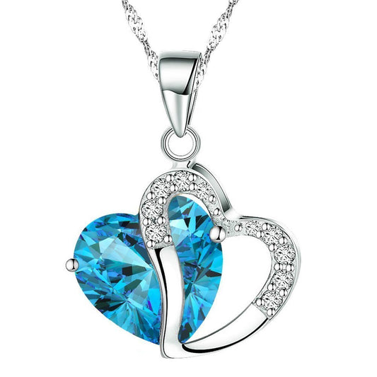 Valentine Gift Heart Shape Pendant with Aqua Blue Crystals