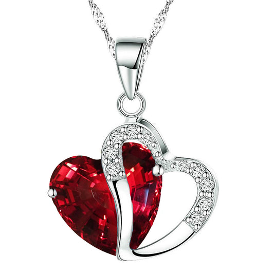 Valentine Gift Heart Shape Pendant with Red Crystals