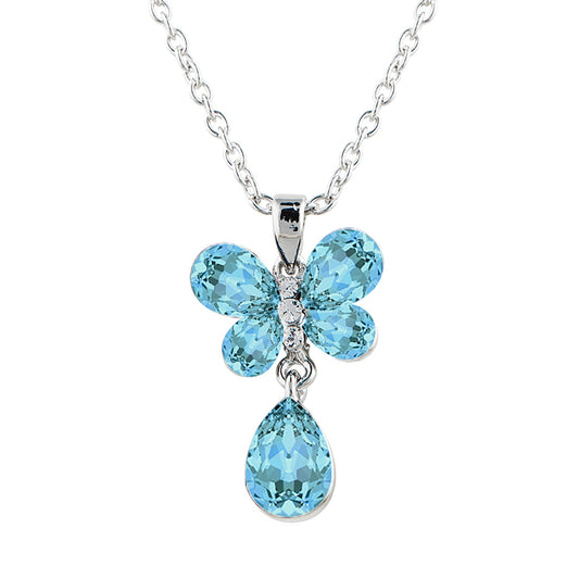 Valentine Gift Carefree Butterfly Pendant with Aqua Blue Crystals