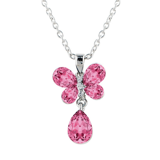 Valentine Gift Carefree Butterfly Pendant with Pink Crystals