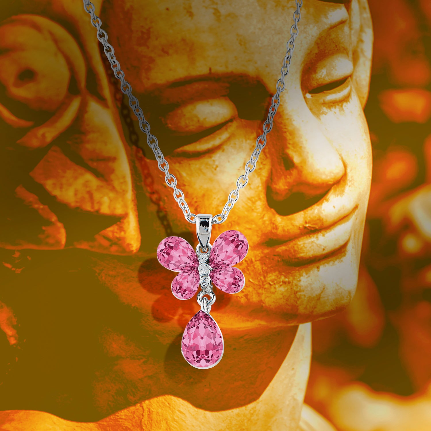 Valentine Gift Carefree Butterfly Pendant with Pink Crystals