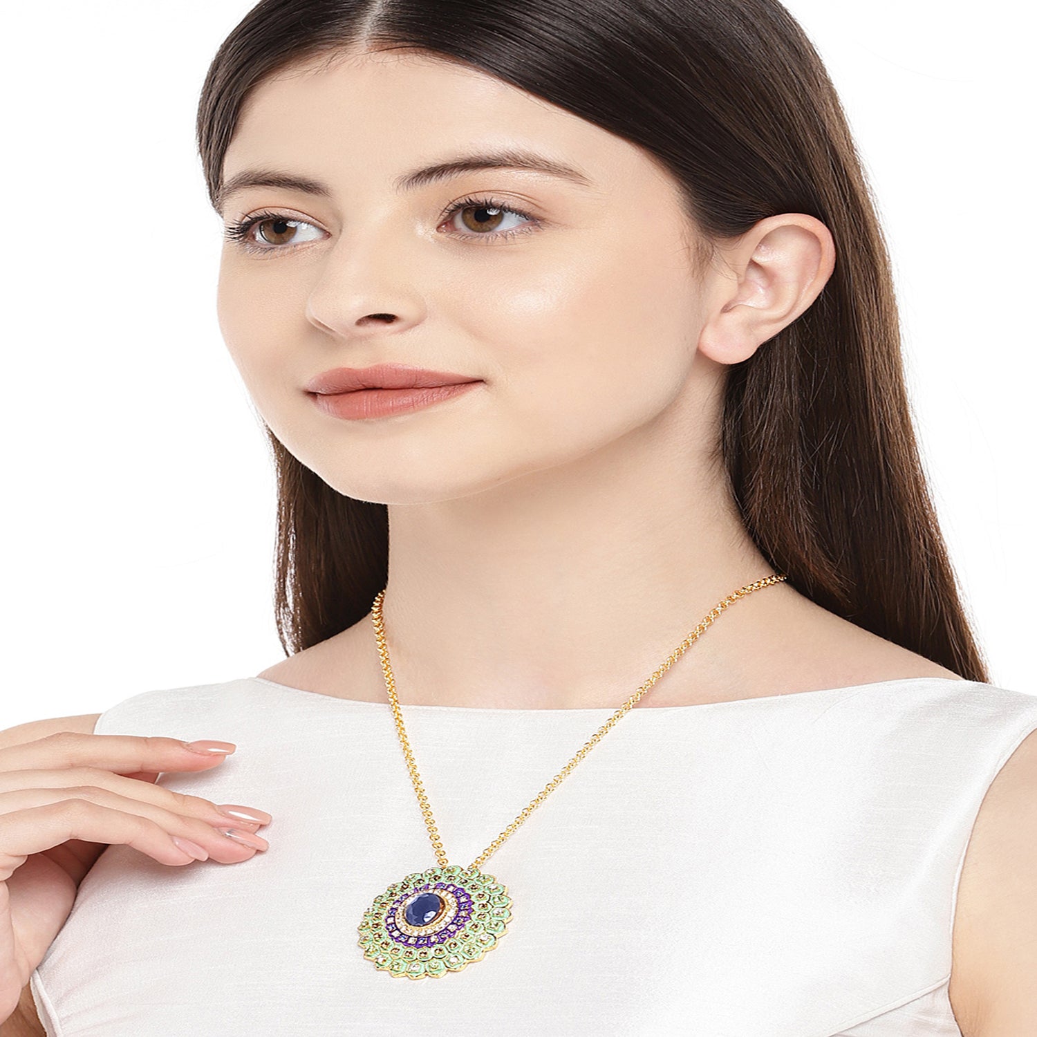 Multicolour Meenakari Crystal Pendant