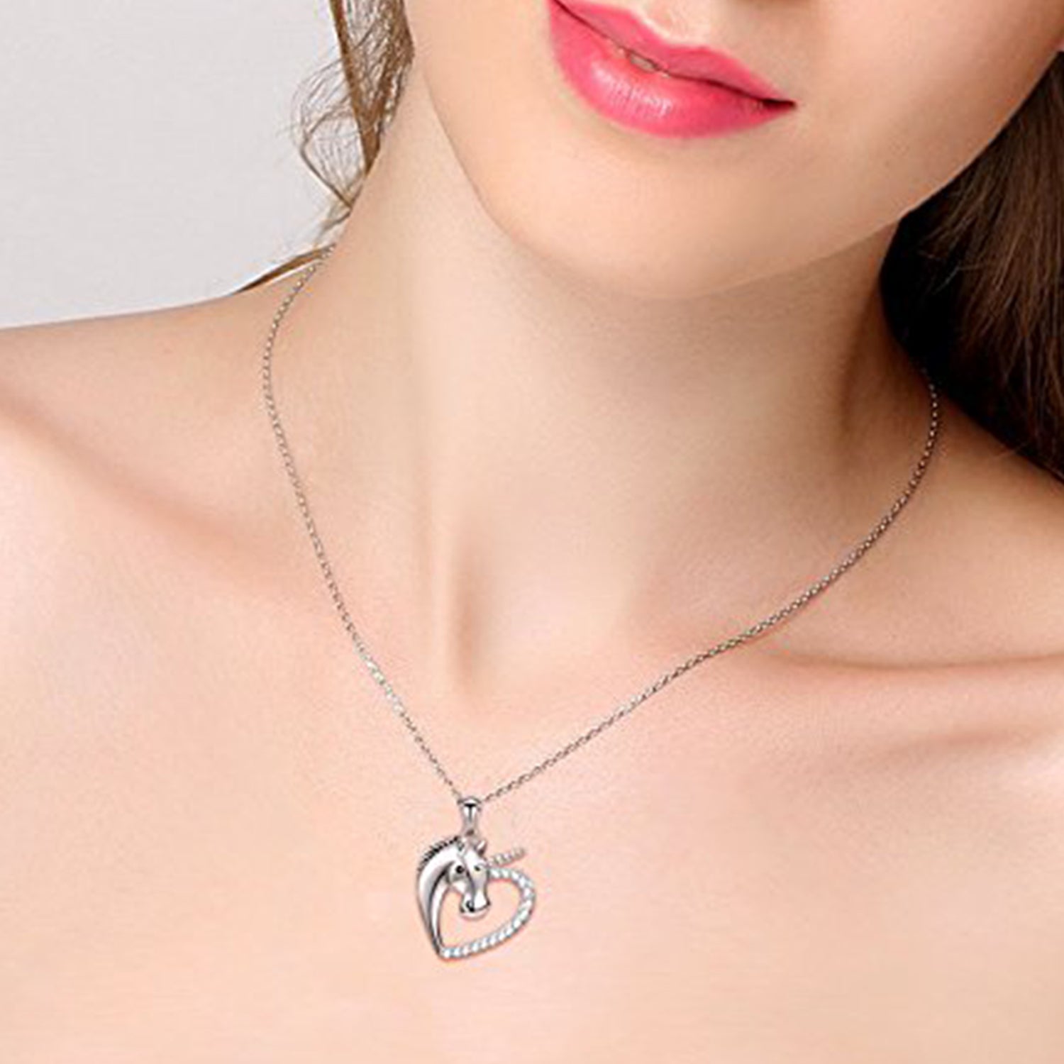 Heart Love Innocent Unicorn CZ Pendant