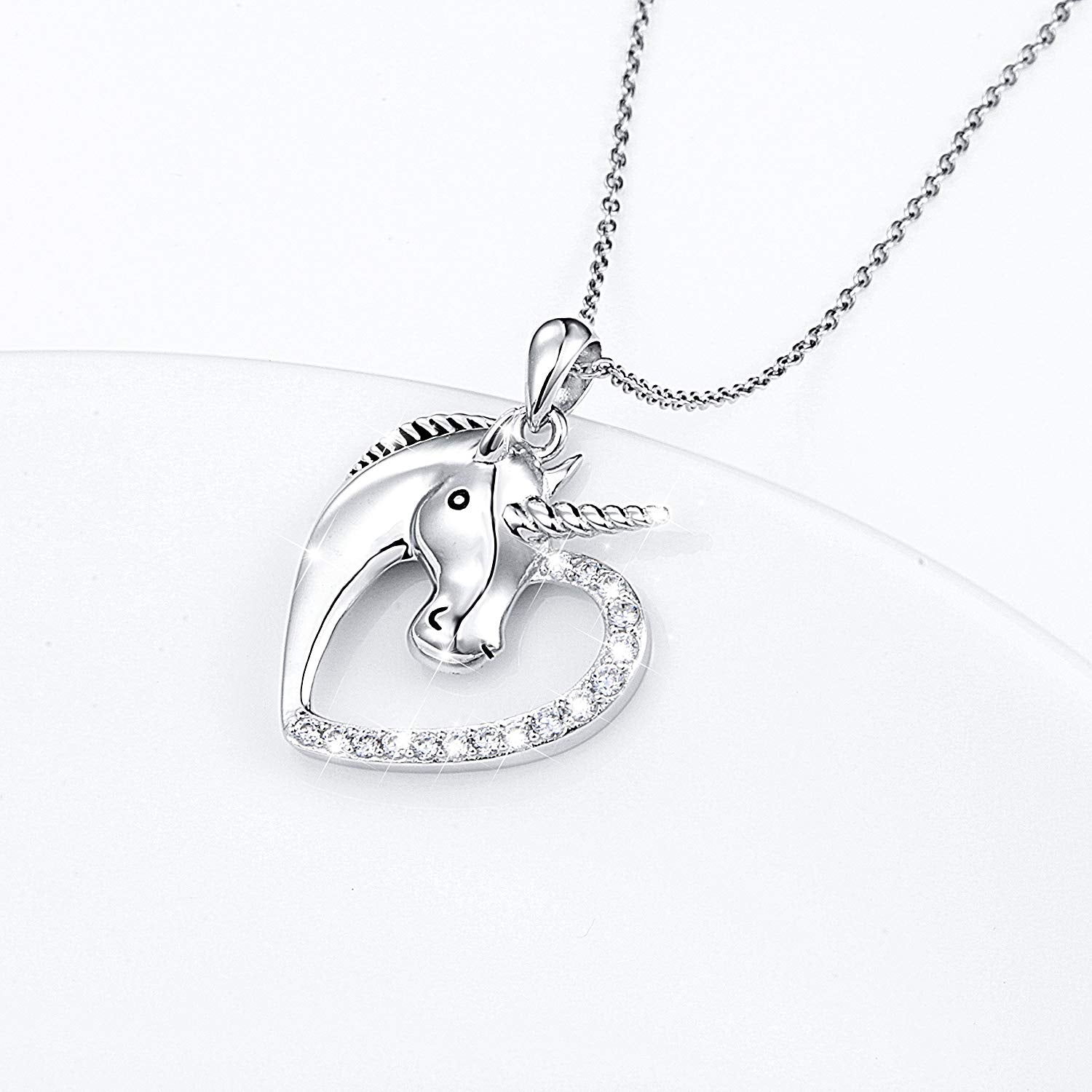 Heart Love Innocent Unicorn CZ Pendant