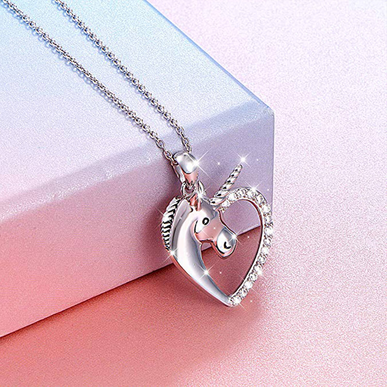 Heart Love Innocent Unicorn CZ Pendant