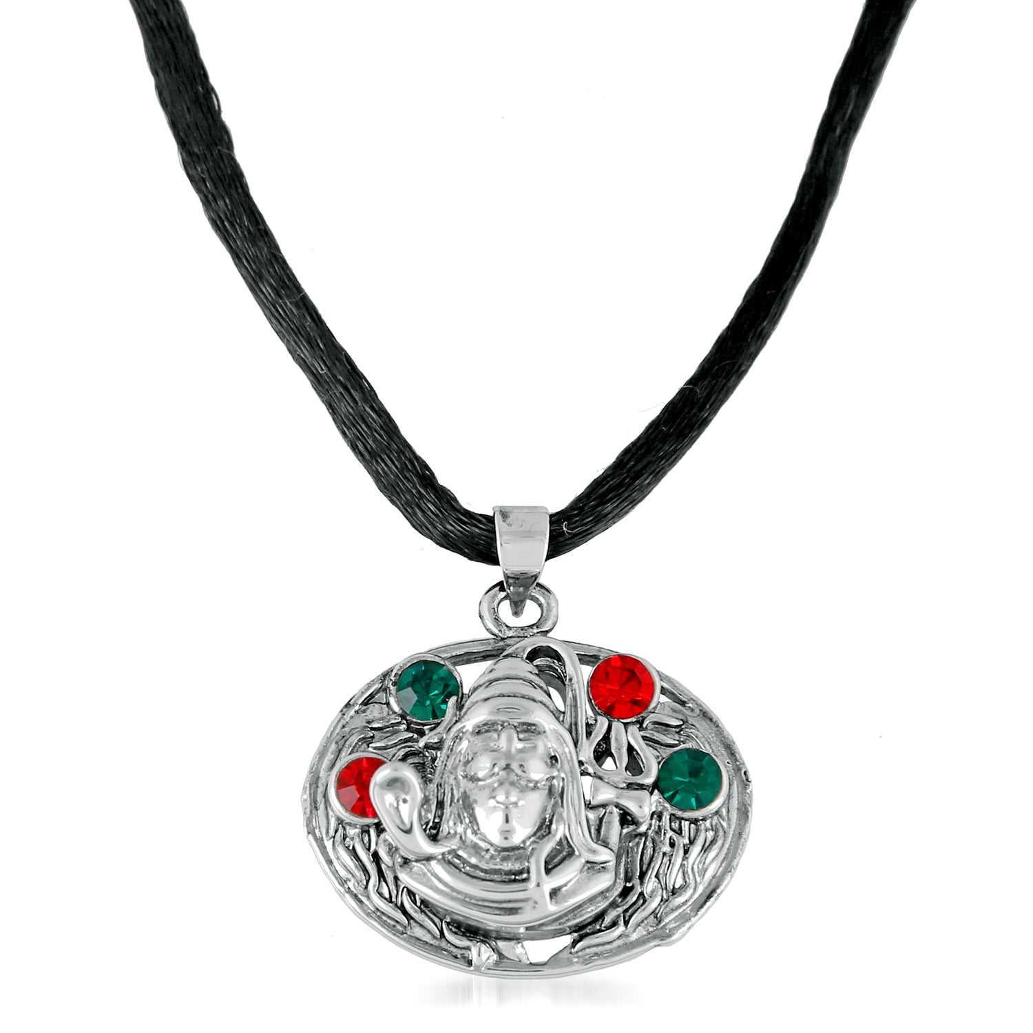 Oxidised Silver Spiritual Lord Shiva Crystal Pendant