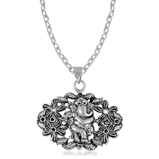 Oxidised Silver Vighnaharta Lord Ganesha Pendant