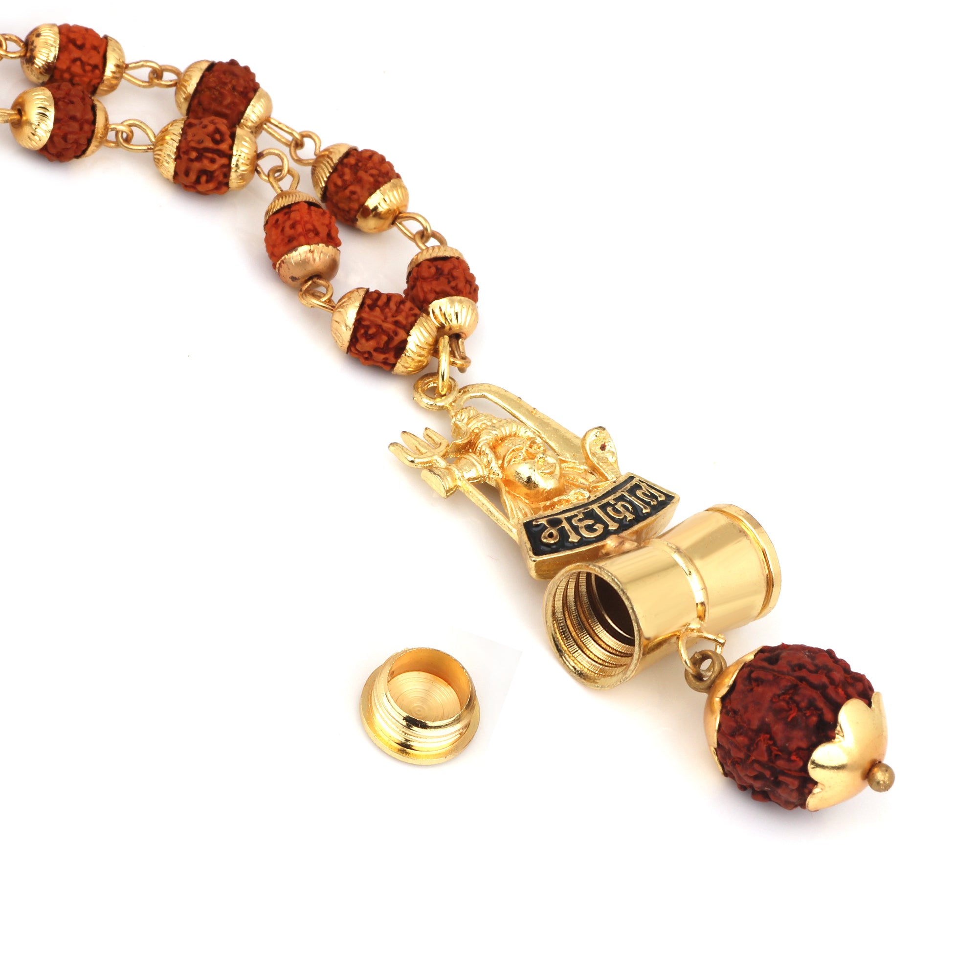 Lord Shiv / Mahakal Trishul and Damru Pendant with 24 Inch Rudraksh Mala