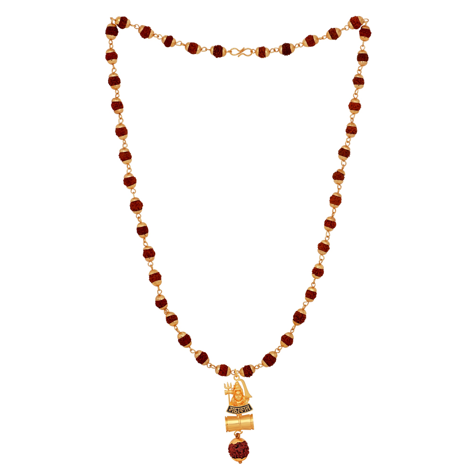 Lord Shiv / Mahakal Trishul and Damru Pendant with 24 Inch Rudraksh Mala