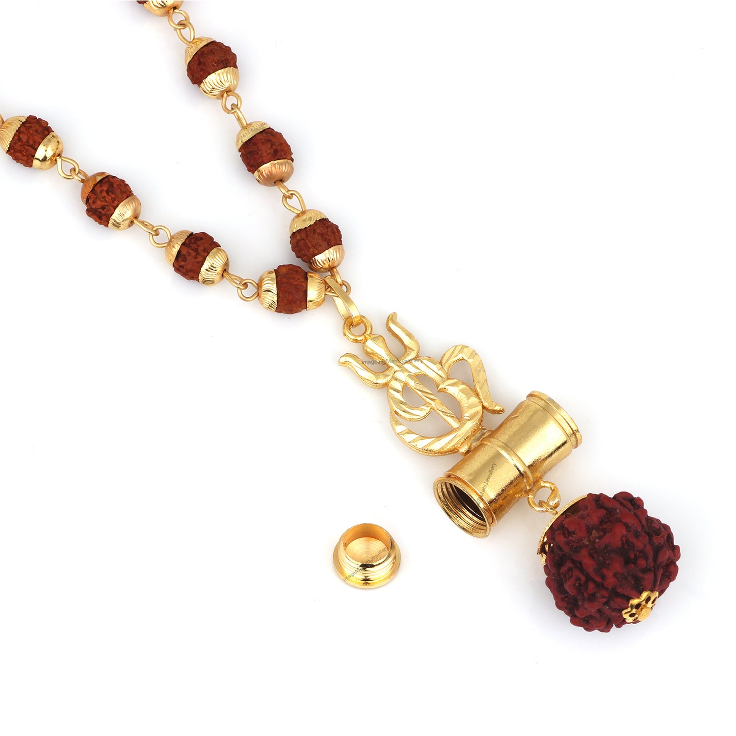 OM Trishul and Shiva Damru Pendant with 24 Inch Rudraksh Mala