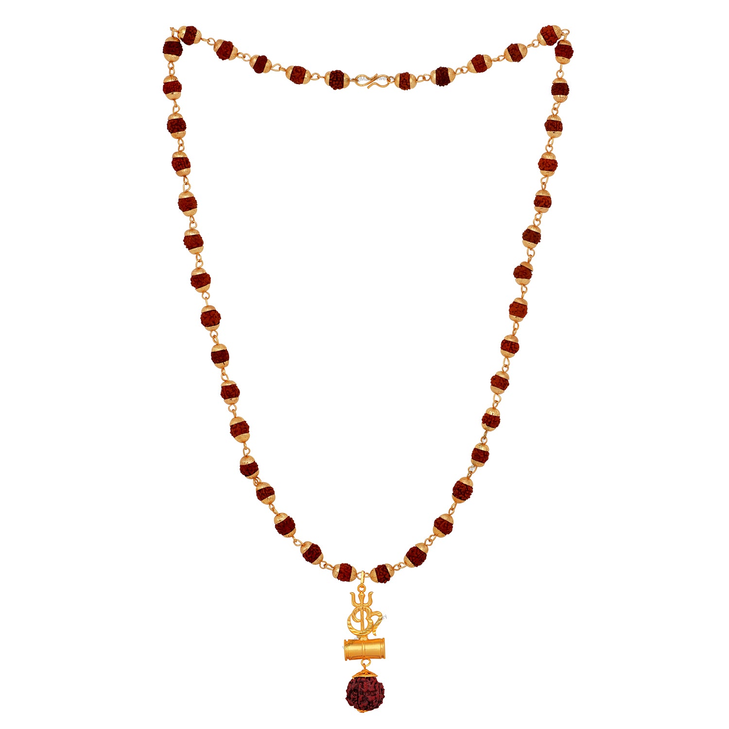 OM Trishul and Shiva Damru Pendant with 24 Inch Rudraksh Mala