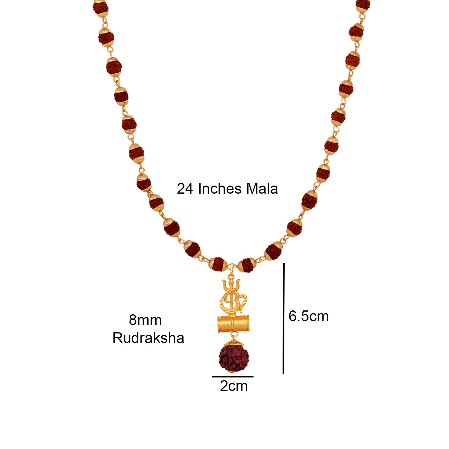 OM Trishul and Shiva Damru Pendant with 24 Inch Rudraksh Mala