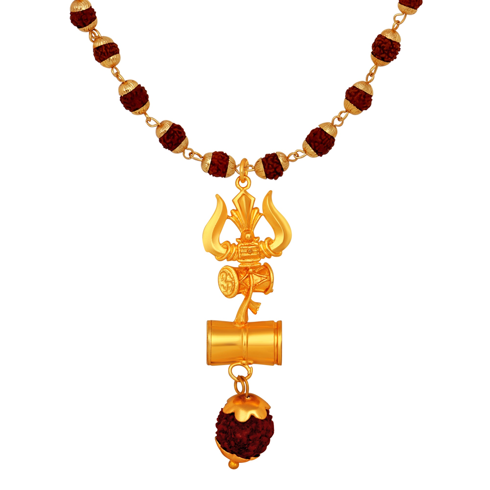 Lord Shiva Trishul and Damru Pendant with 24 Inch Rudraksh Mala