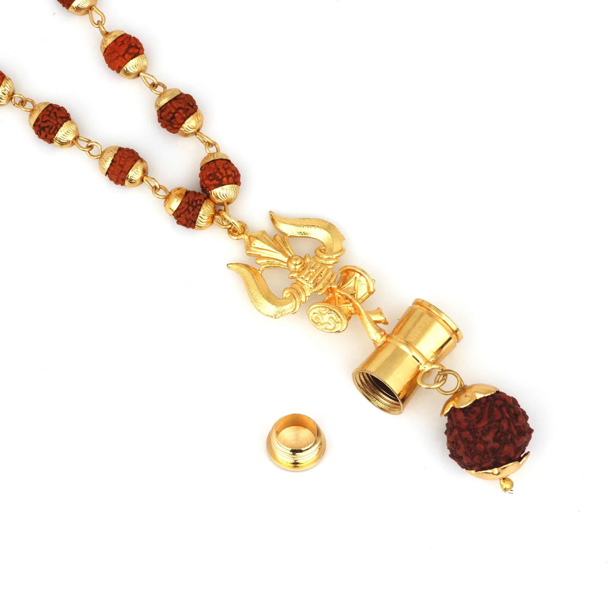 Lord Shiva Trishul and Damru Pendant with 24 Inch Rudraksh Mala