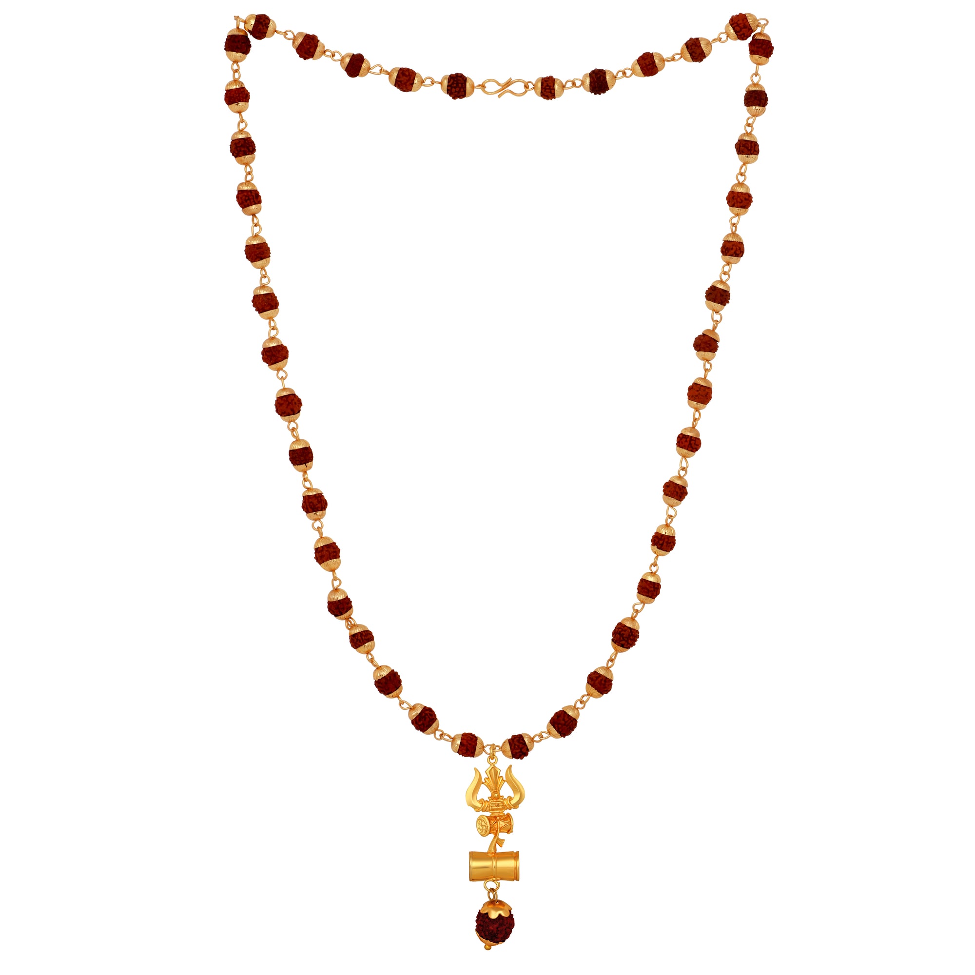 Lord Shiva Trishul and Damru Pendant with 24 Inch Rudraksh Mala