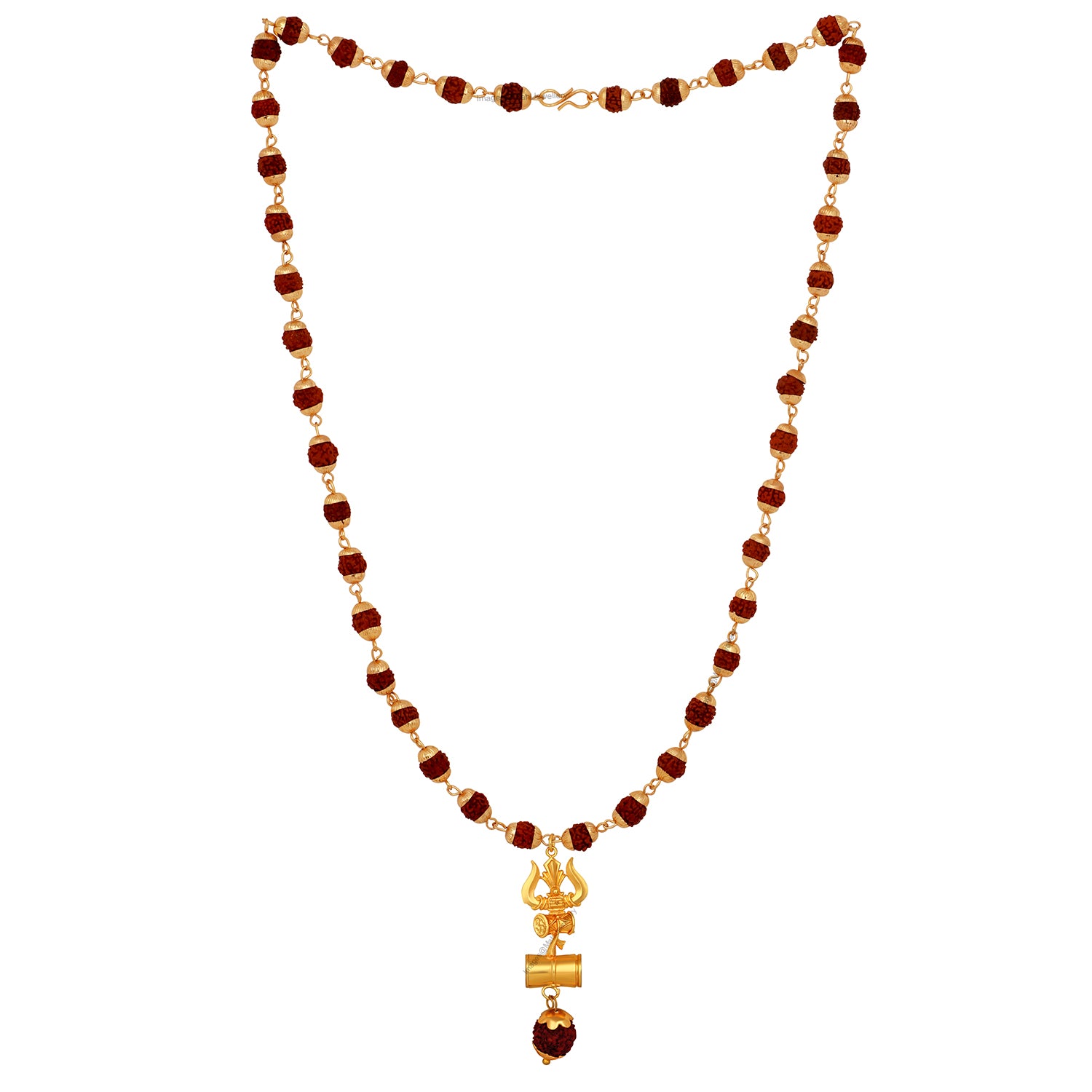 Lord Shiva Trishul and Damru Pendant with 24 Inch Rudraksh Mala