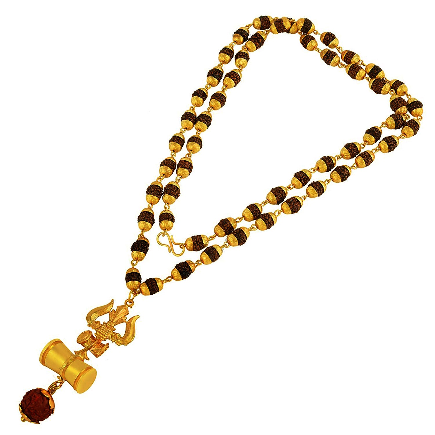 Lord Shiva Trishul and Damru Pendant with 24 Inch Rudraksh Mala