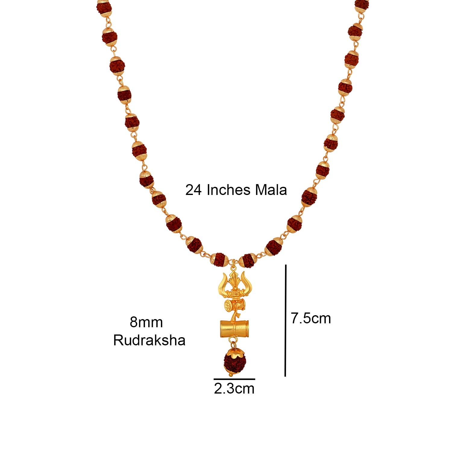 Lord Shiva Trishul and Damru Pendant with 24 Inch Rudraksh Mala