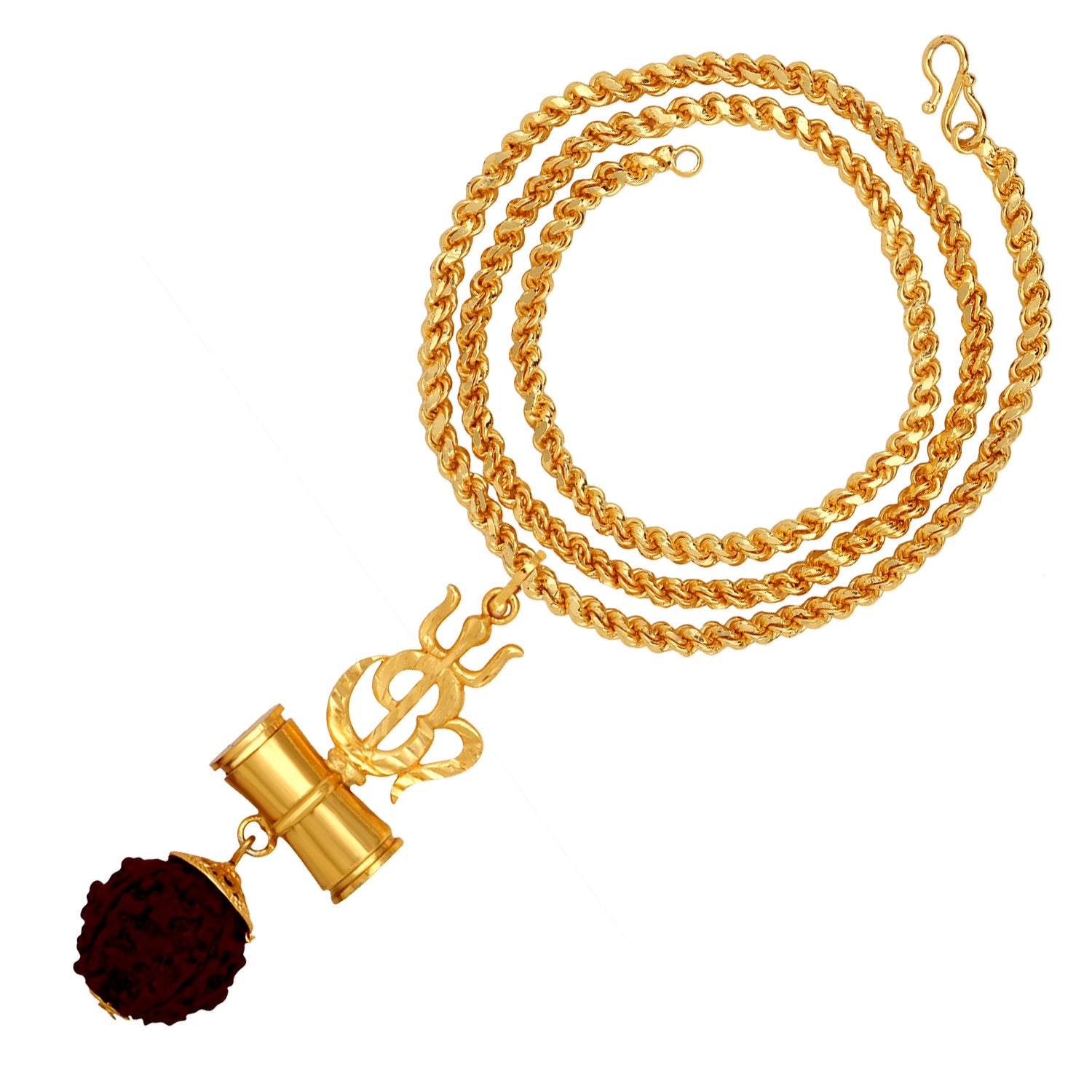 OM Trishul and Shiva Damru Pendant with 20 Inch Rope Chain