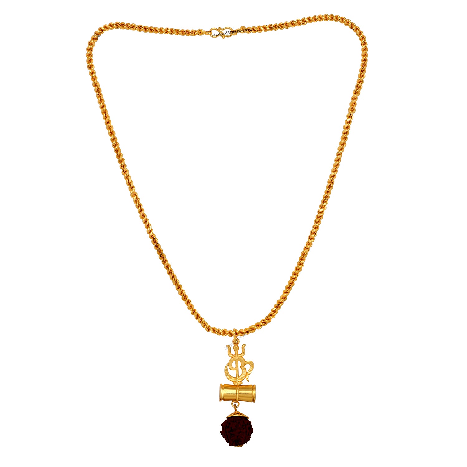 OM Trishul and Shiva Damru Pendant with 20 Inch Rope Chain