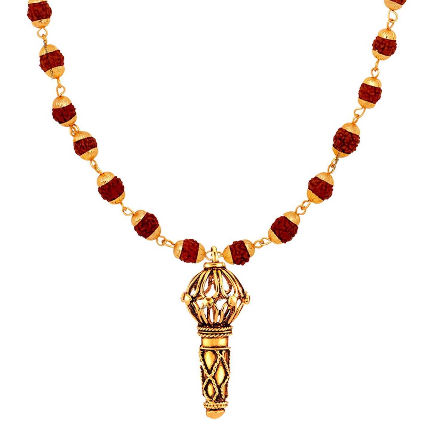 Lord Hanuman Gada Religious Pendant with 24 Inch Rudraksh Mala