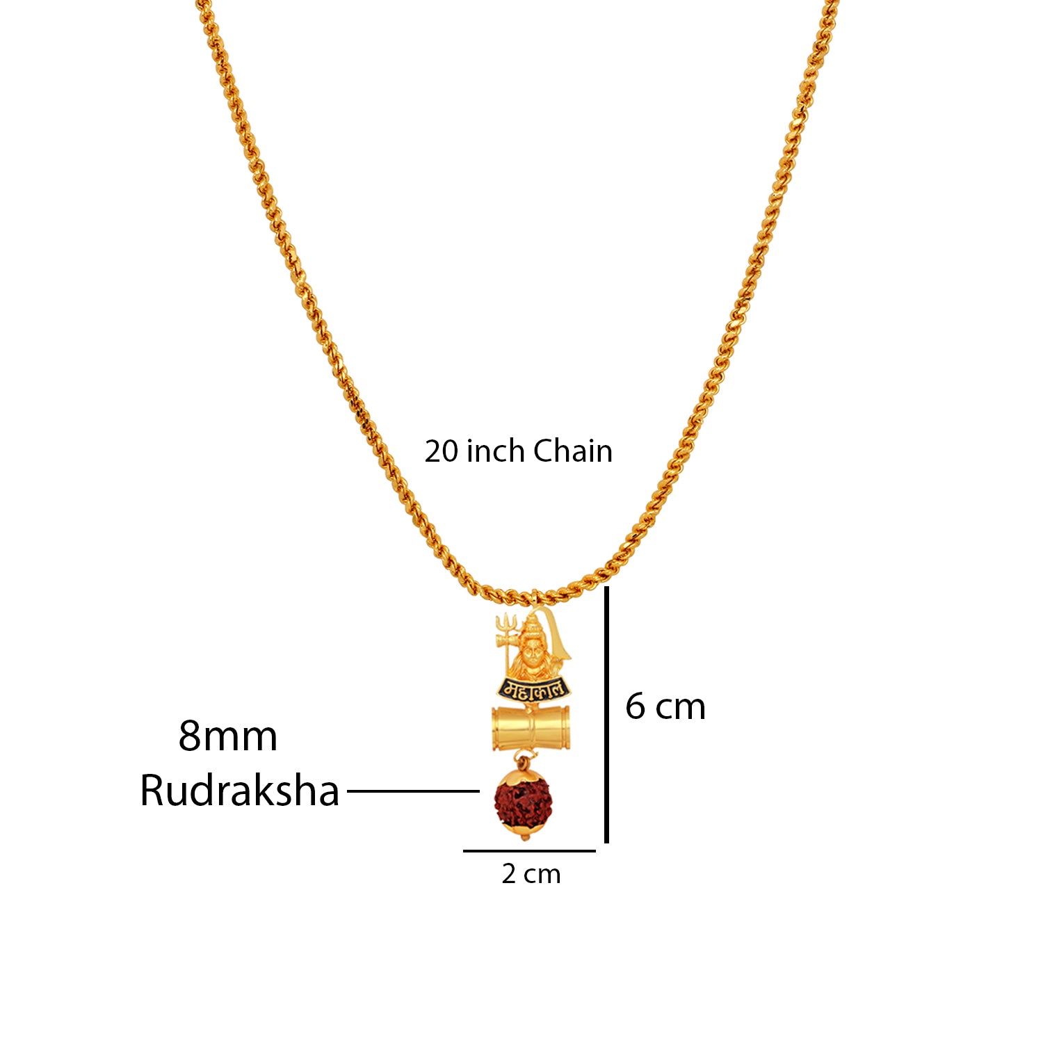 Lord Shiv / Mahakal Trishul and Damru Pendant with 20 Inch Chain