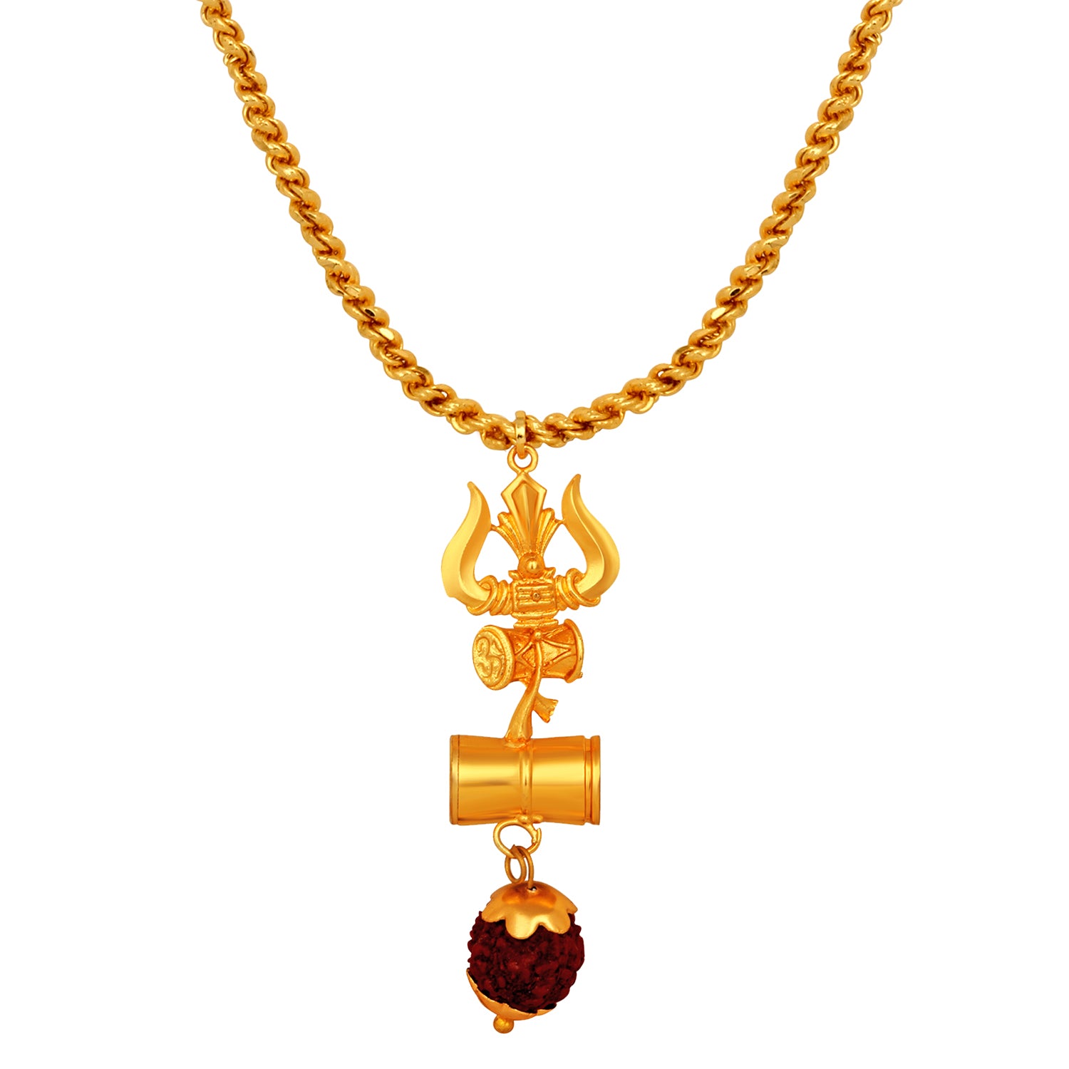 Lord Shiva Trishul and Damru Pendant with 20 Inch Chain