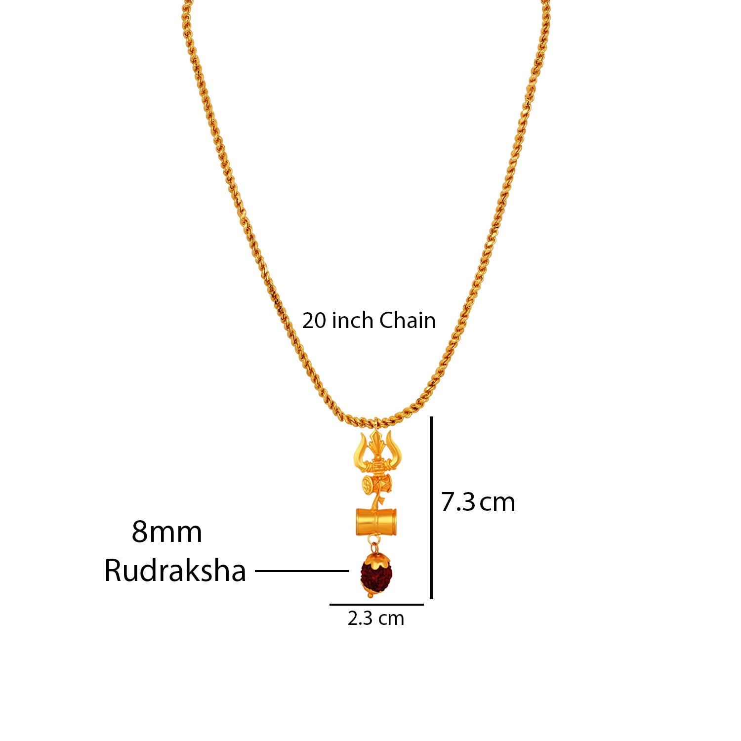 Lord Shiva Trishul and Damru Pendant with 20 Inch Chain