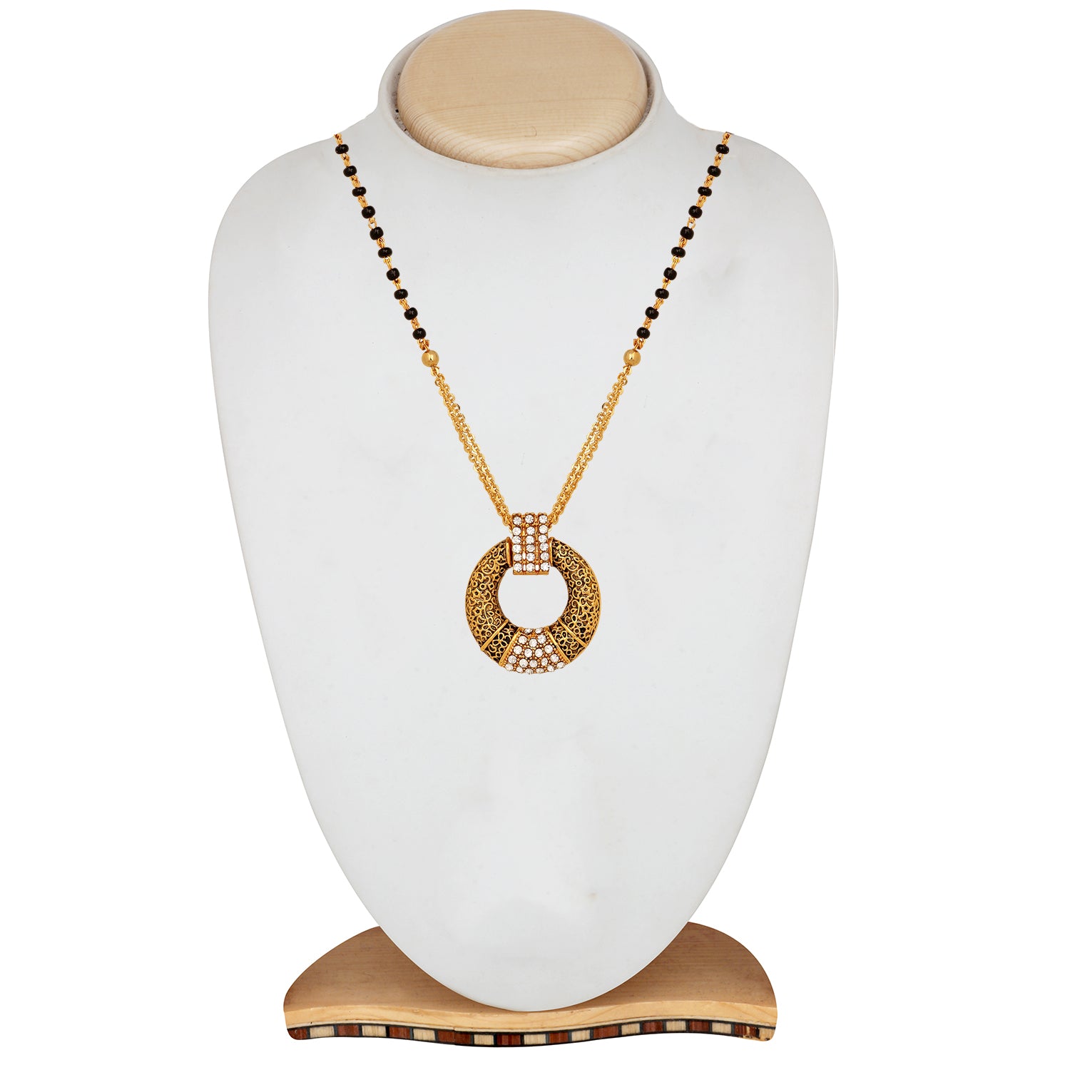 Silver Oxidized Round Crystal Mangalsutra Pendant