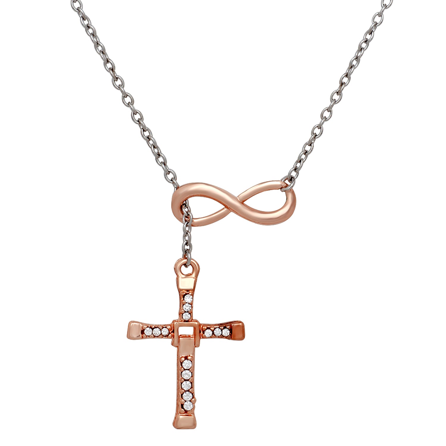 Rosegold Plated Infinity Cross Symbol Pendant Necklace