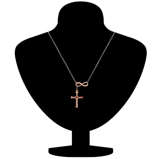 Rosegold Plated Infinity Cross Symbol Pendant Necklace