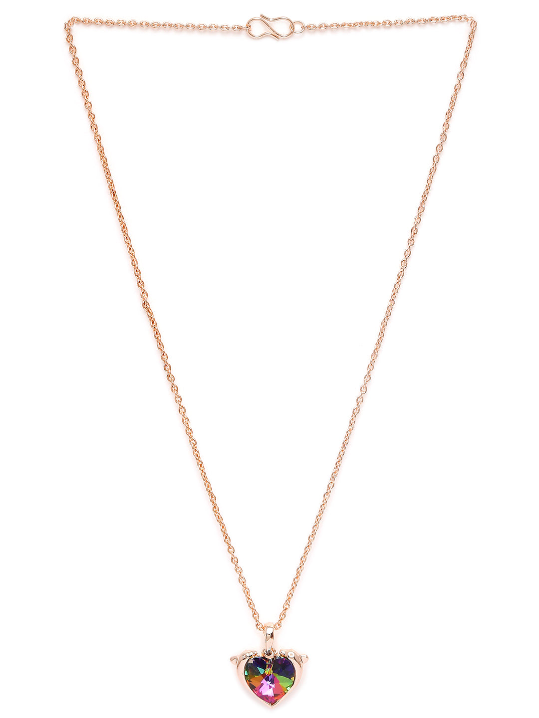 Heart Dolphino Pendant with Solitaire Multicolor Cubic Zirconia